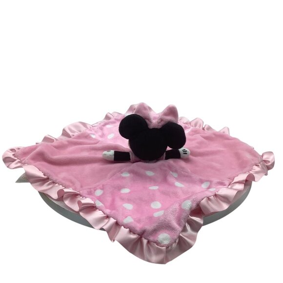 Disney Baby Minnie Mouse Pink Security Blanket Lovey Plush Toy 14" Satin Trim - Picture 3 of 6